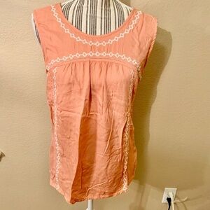 Boho Top Medium Bob Timberlake Peach Coral White Embroidered Trim Eyelet Details